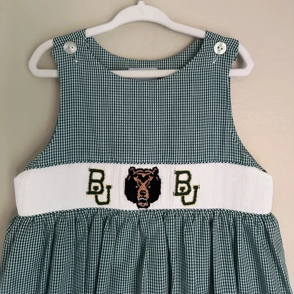 VIVE LA FÊTE Smocked Baylor Bears Dress Size 4 - Picture 3 of 5